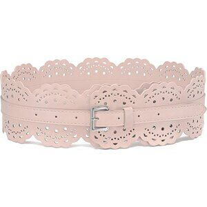 Women's Wide Dresses Chunky Thick Leather Waist Prong Buckle Belts Silver Khaki